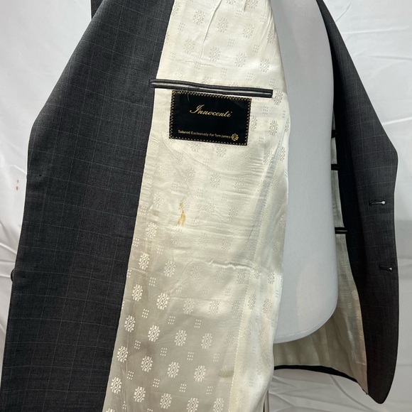 Tom James Custom Tailored Innocenti Men's 45 Blazer 37x28 Gray Blue Plaid Suit - Picture 7 of 9